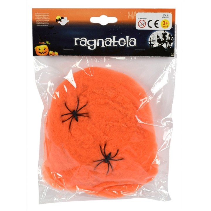Telaraña naranja con arañas para Halloween 40 gr.