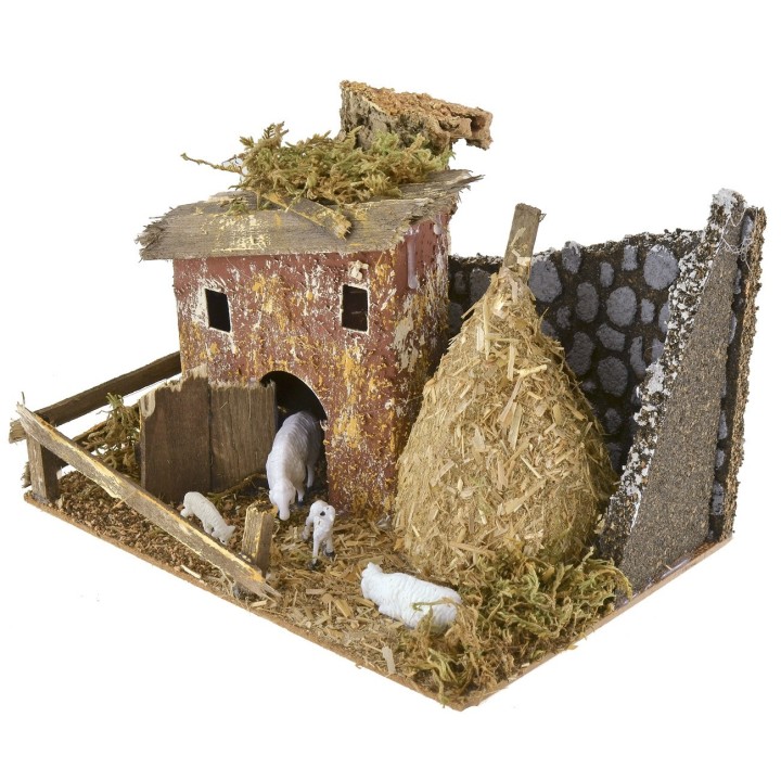 Sheepfold with sheep 20x14x13 cm h