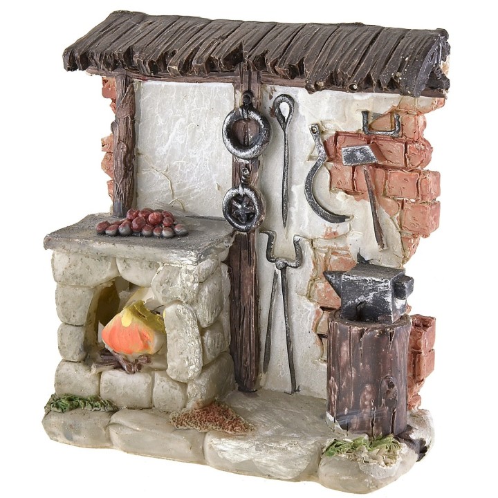 Bottega del fabbro con fuoco a batteria cm 11,5x4x12,5 h