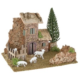 Escenario para belén con casita y redil de ovejas de 20x15x14