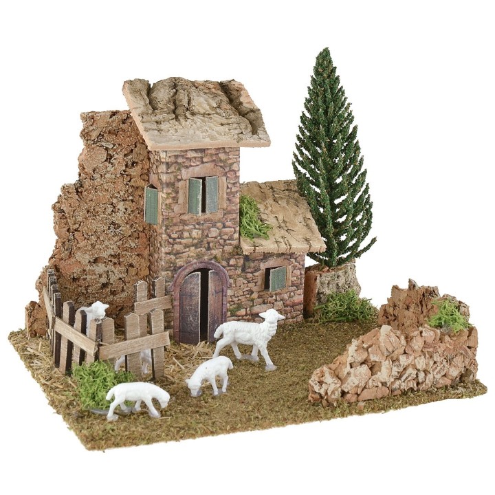 Ambientazione per presepe con casetta ed ovile cm 20x15x14 h
