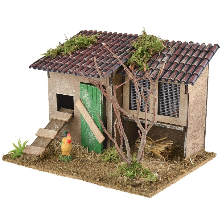 Escenario para belén con gallinero y conejera de 19x15x13 cm h