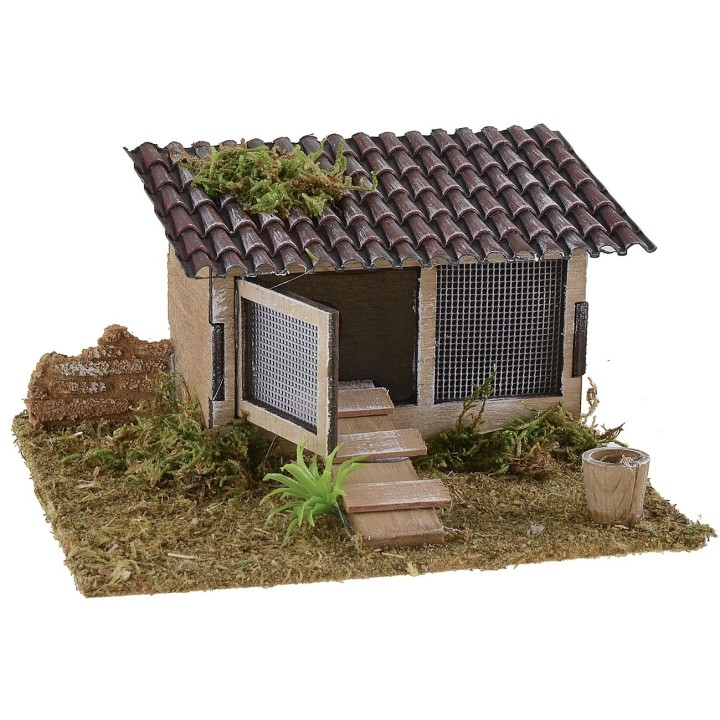 Gallinero para belén con techo de tejas de 15x13x8 cm h