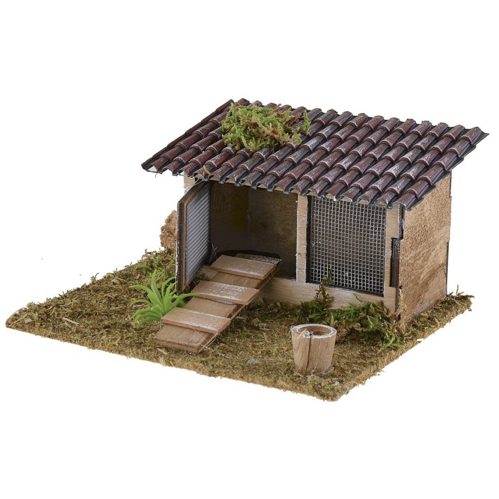 Pollaio per presepe con tetto in tegole cm 15x13x8 h
