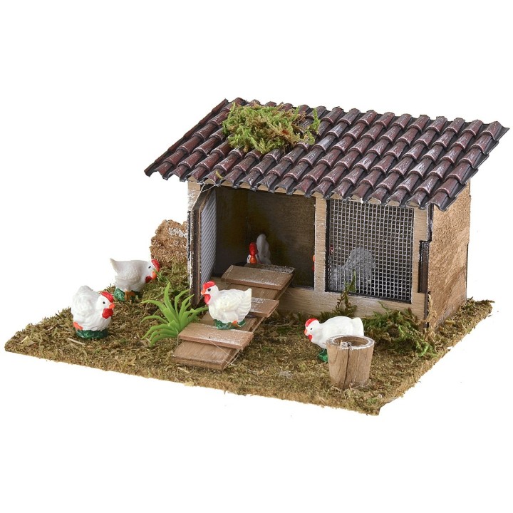 Chicken coop for nativity scene with tiled roof 15x13x8 cm h