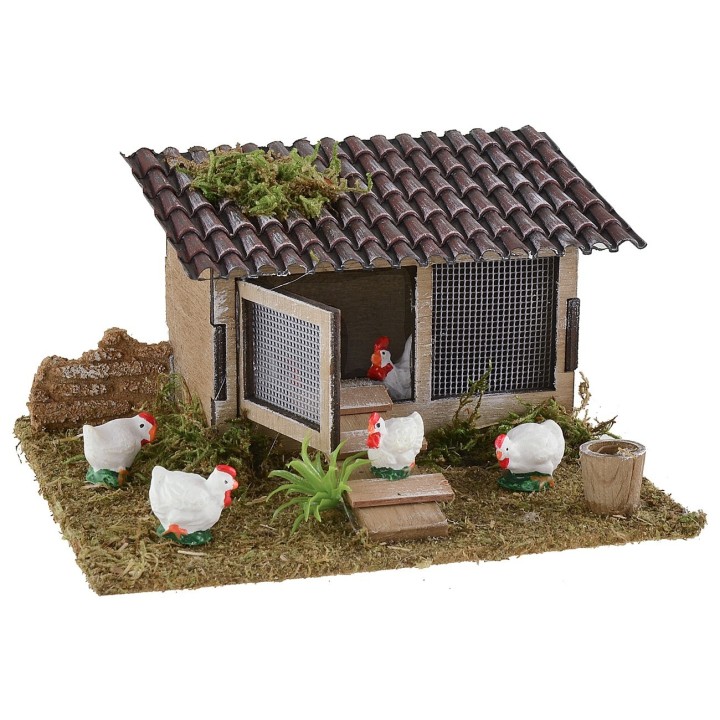 Chicken coop for nativity scene with tiled roof 15x13x8 cm h