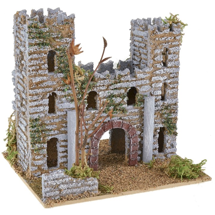 Castillo para belén con torres de 15x13x14,5 cm de altura.