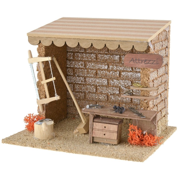 Workshop with work tools for nativity scenes 15x13x12.5 cm