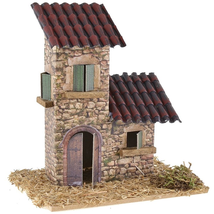 Doppia casetta con tetti spioventi per presepe cm 12x9x13