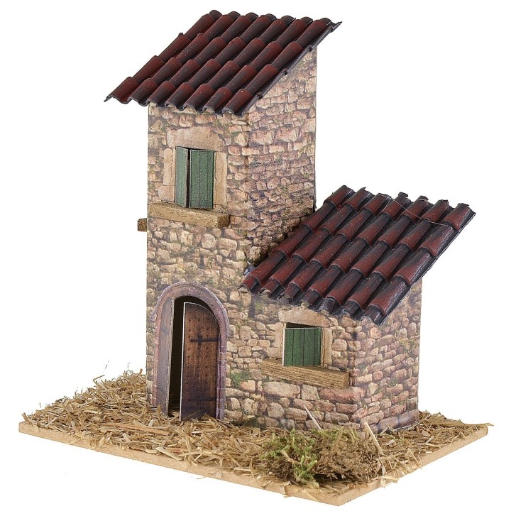 Doppia casetta con tetti spioventi per presepe cm 12x9x13