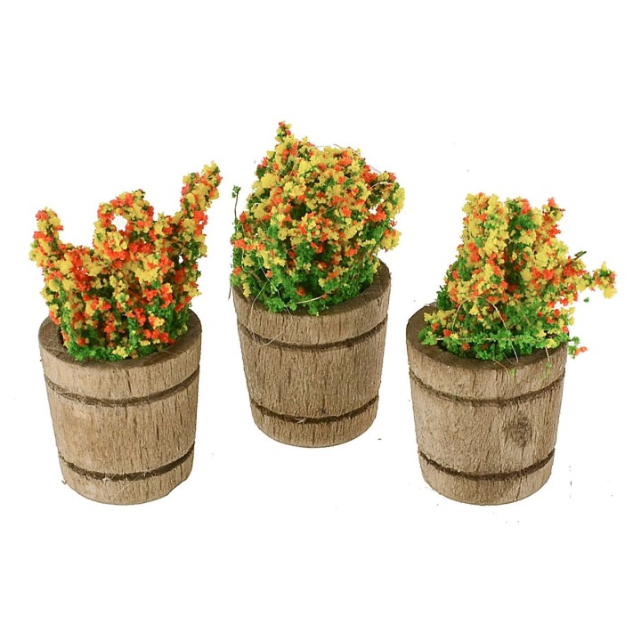 Set 3 vasi in legno con fiori per presepe ø 1,5 cm
