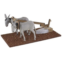 Arado con dos burros para belén de 16x8x7 cm h