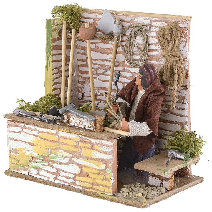 Falegname con trapano in movimento per presepe 10 cm