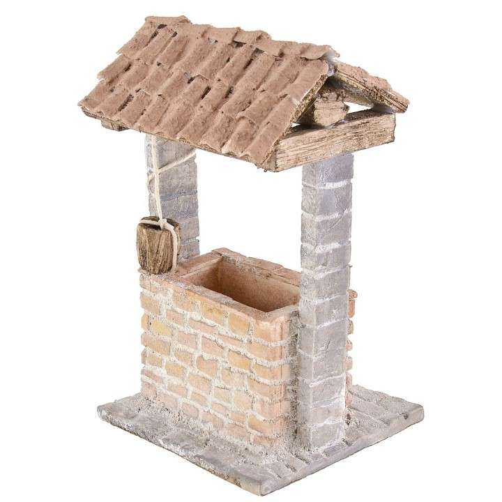 Stuccoed well for nativity scene 9x9x15.5 cm h