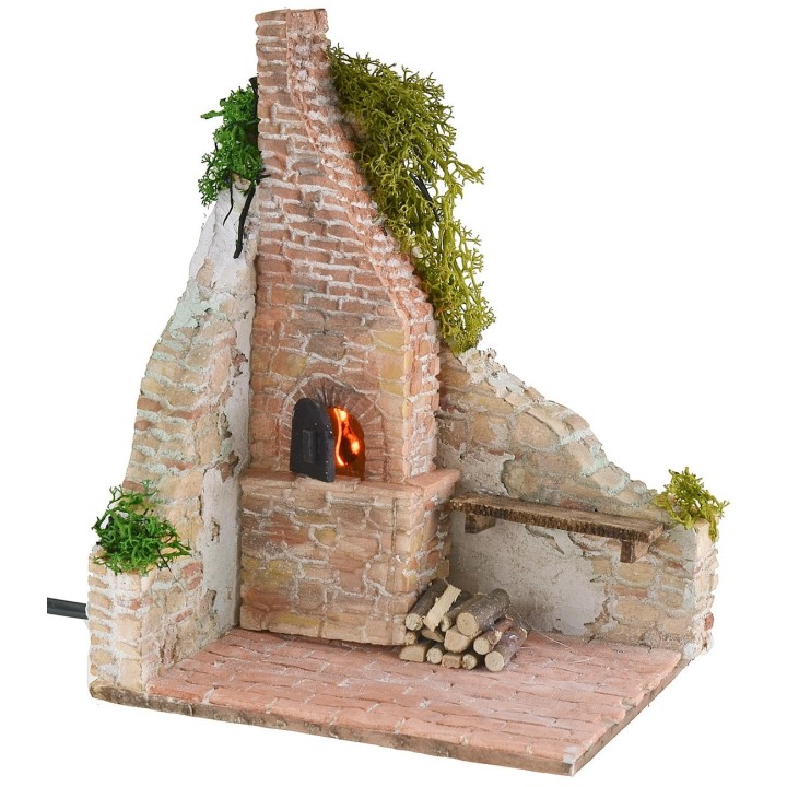 Stuccoed ruin with working oven for nativity scene 15x12x20 cm h