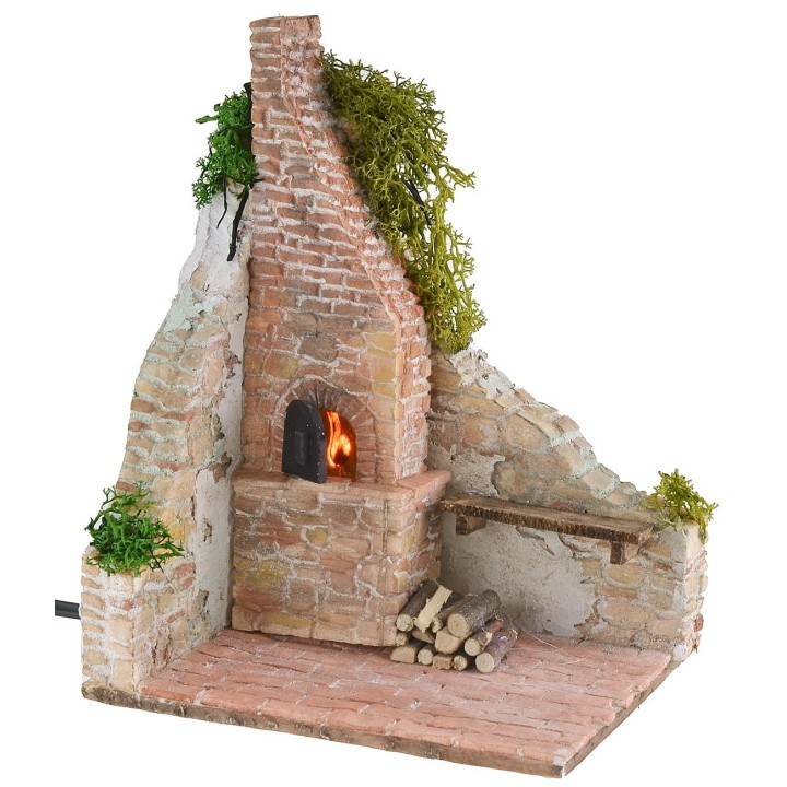 Rudere stuccato con forno funzionante per presepe cm 15x12x20 h
