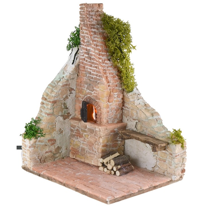 Rudere stuccato con forno funzionante per presepe cm 15x12x20 h