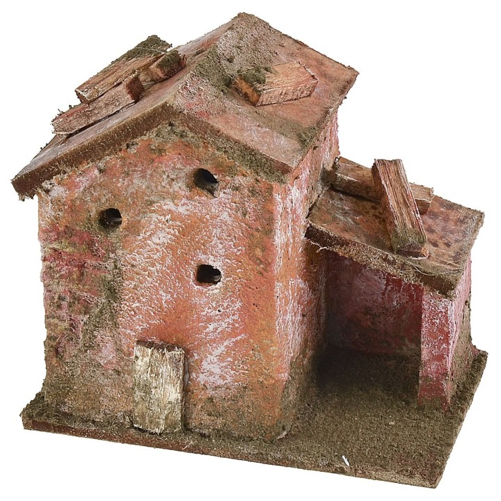Cottage for nativity scene with shed 9x5.5x8 cm h