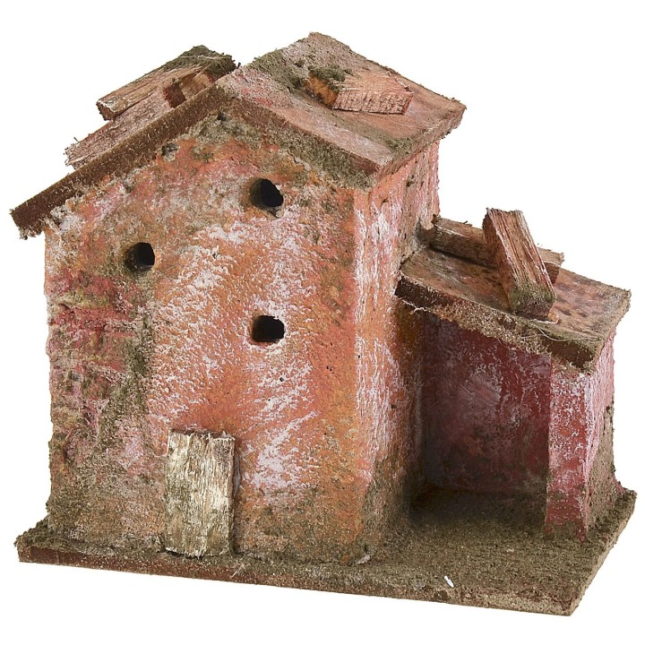 Cottage for nativity scene with shed 9x5.5x8 cm h