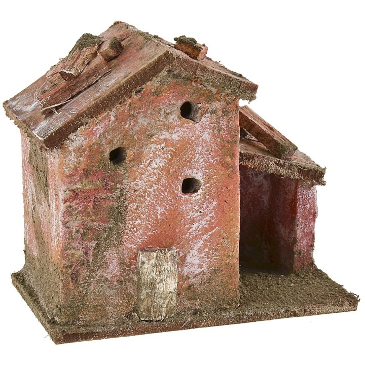 Cottage for nativity scene with shed 9x5.5x8 cm h
