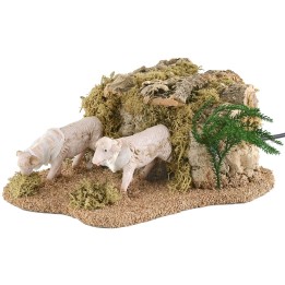 Two moving sheep for statues measuring 14-15 cm eating grass