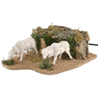 Pair of moving sheep for statues 20-24 cm grazing on grass