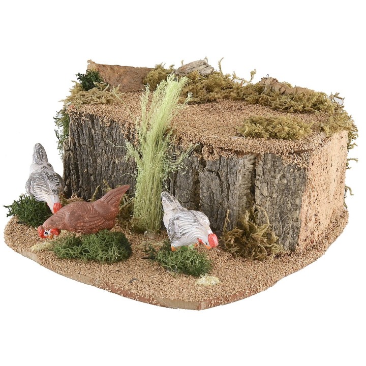 Tres gallinas picoteando en movimiento para estatuas de 20 a 30