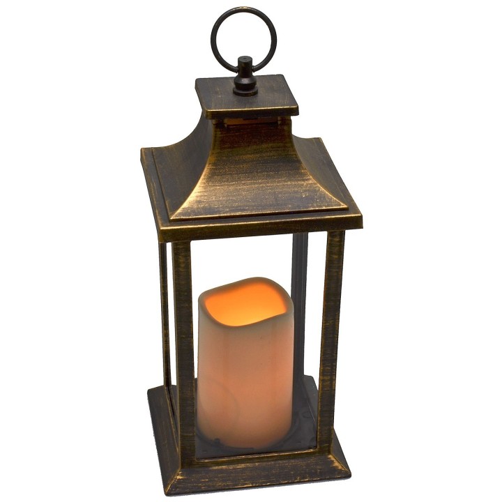 Black gold-effect lantern with battery-powered candle 14x14x35