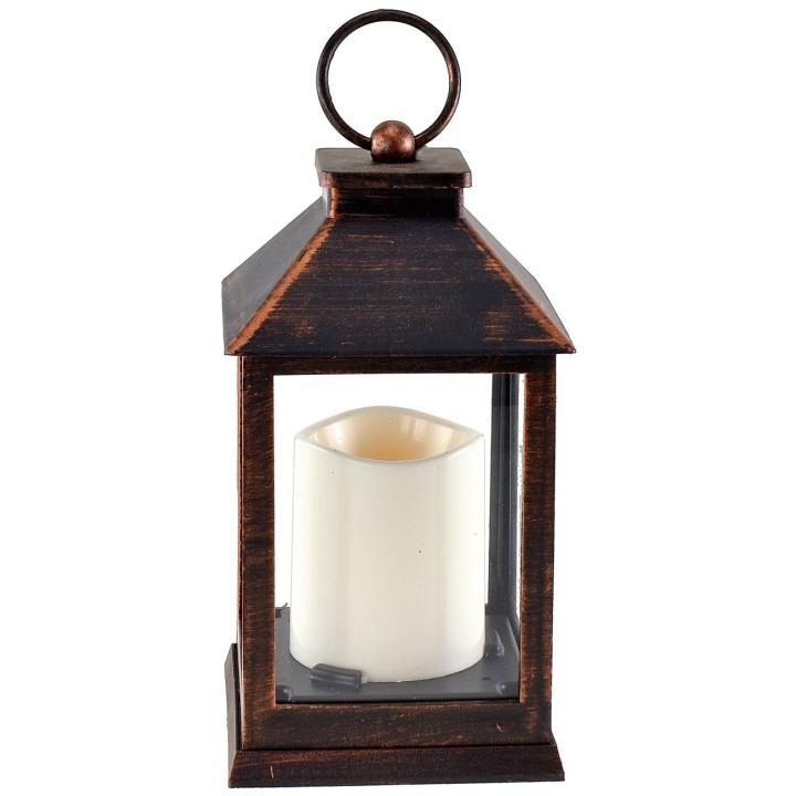 Black copper effect lantern with battery-powered candle
