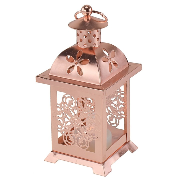 Lanterna in rame con candela a batterie cm 7x7x17 h