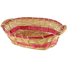 Cesta ovalada de mimbre claro con decoración roja de 51x41x13