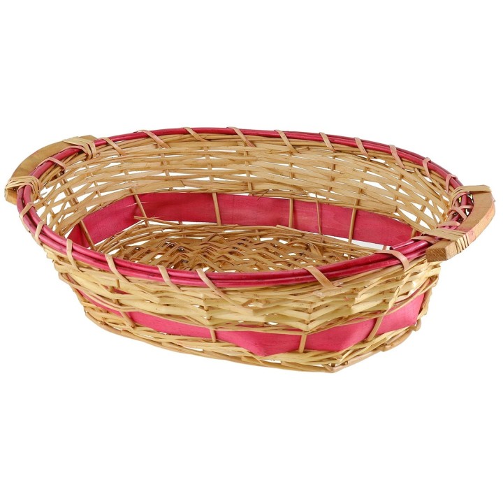 Cesto ovale in vimini chiaro con decoro rosso cm 51x41x13 h