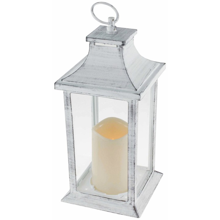 Linterna blanca envejecida con vela a pilas de 14x14x35 cm h