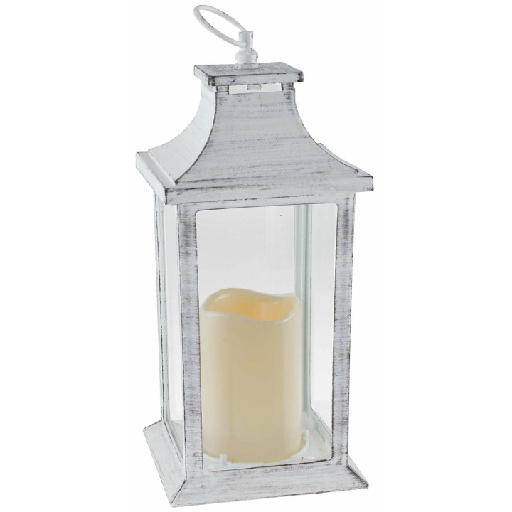 Linterna blanca envejecida con vela a pilas de 14x14x35 cm h