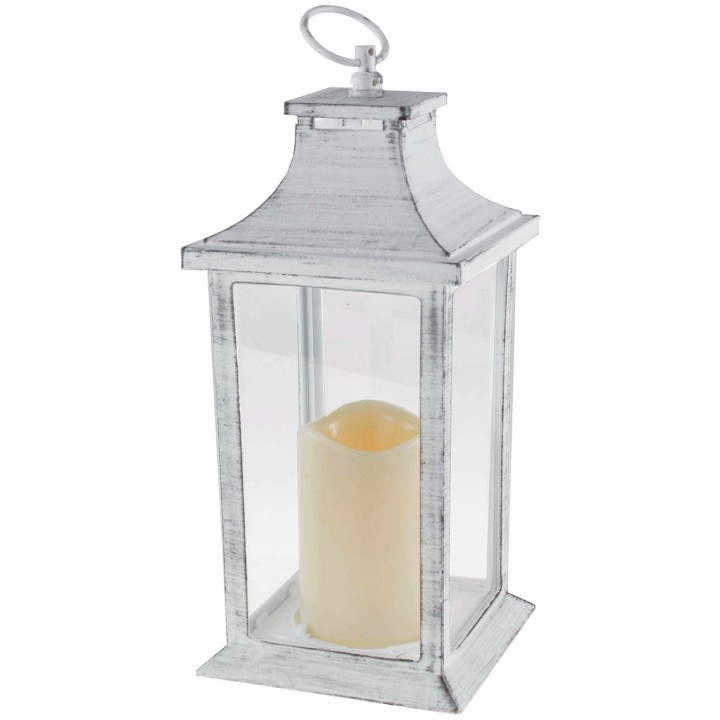 Lanterna bianca invecchiata con candela a batterie cm 14x14x35 h