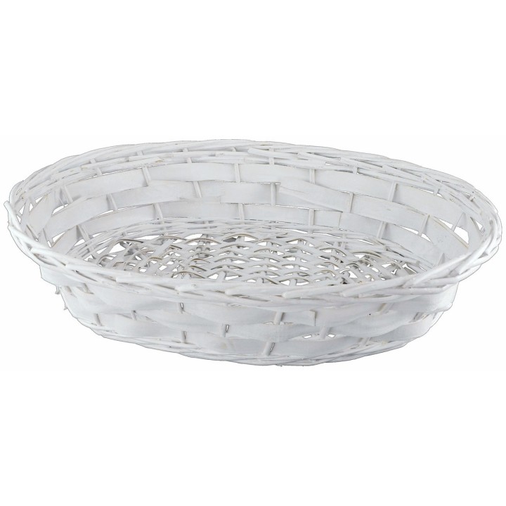 Oval white wicker basket 53x41x11.5 cm h