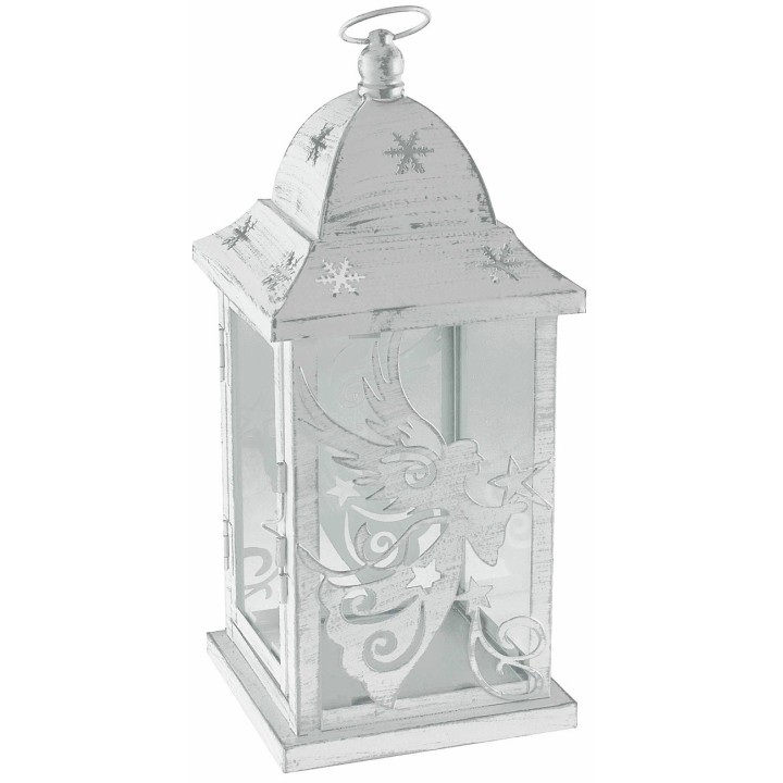 Antique white metal lantern with angel 14x14x36 cm h