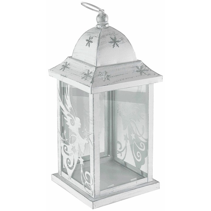 Lanterna in metallo bianco antichizzato con angelo cm 14x14x36 h