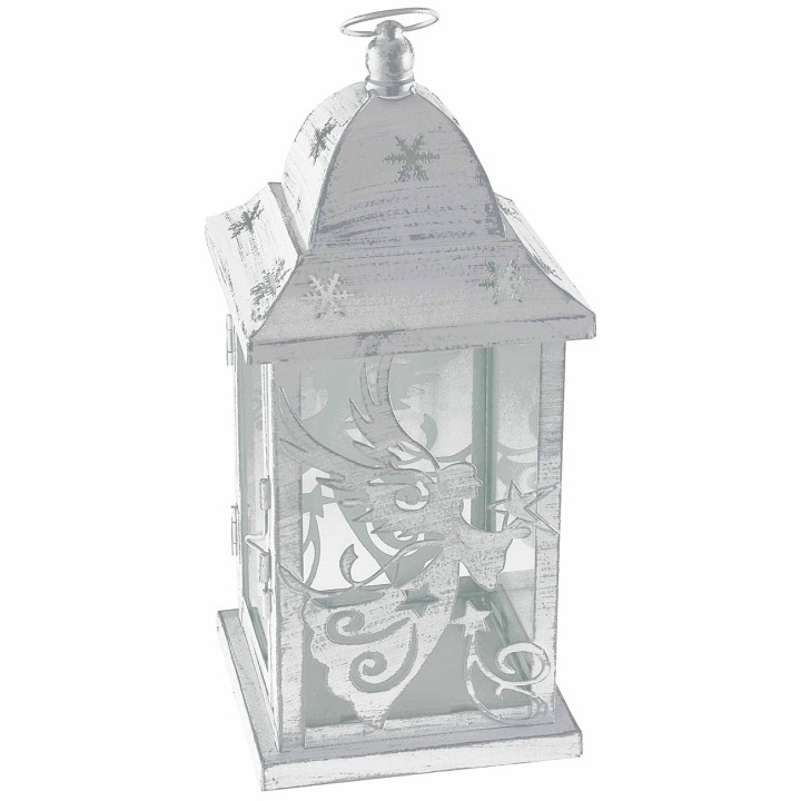 Lanterna in metallo bianco antichizzato con angelo cm 14x14x36 h