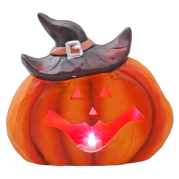 Calabaza con sombrero y luces LED que cambian de color a pilas