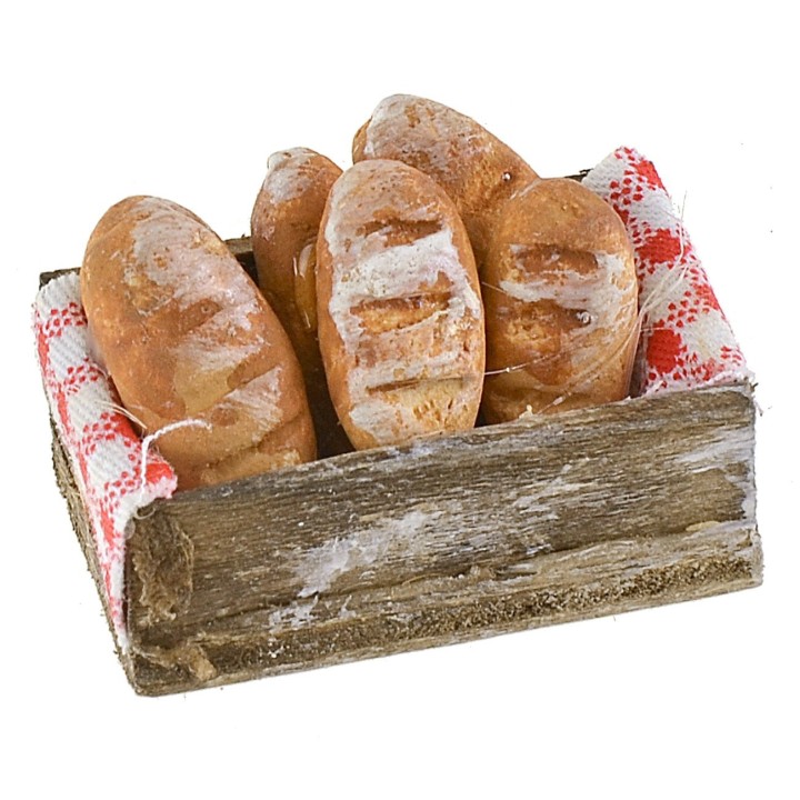 Wooden box with bread 3.6x2.2x1.4 cm h