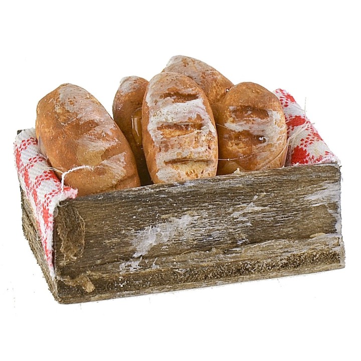 Wooden box with bread 3.6x2.2x1.4 cm h