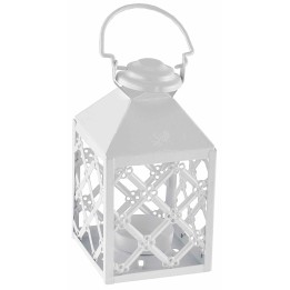 White metal lantern with tea light holder 7.5x7.5 x17.5 h