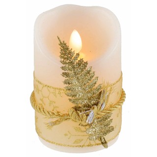 Battery-operated LED candle decorated with gold leaf ribbon h