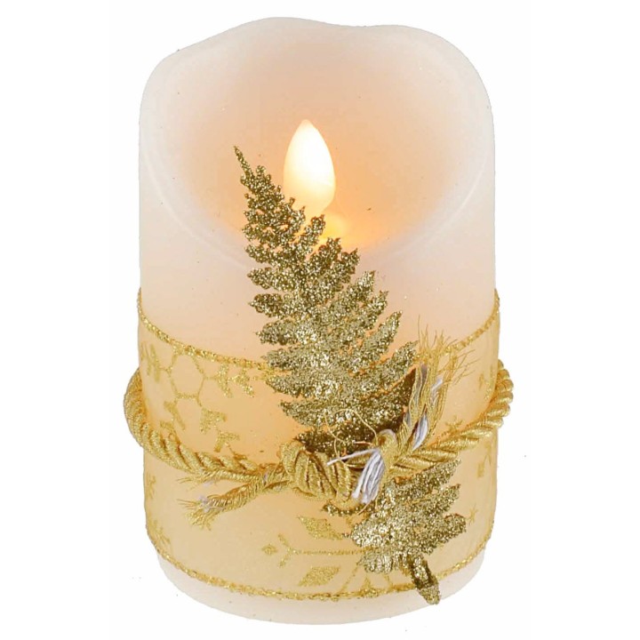 Vela LED a pilas decorada con cinta de hoja de oro h 11 cm