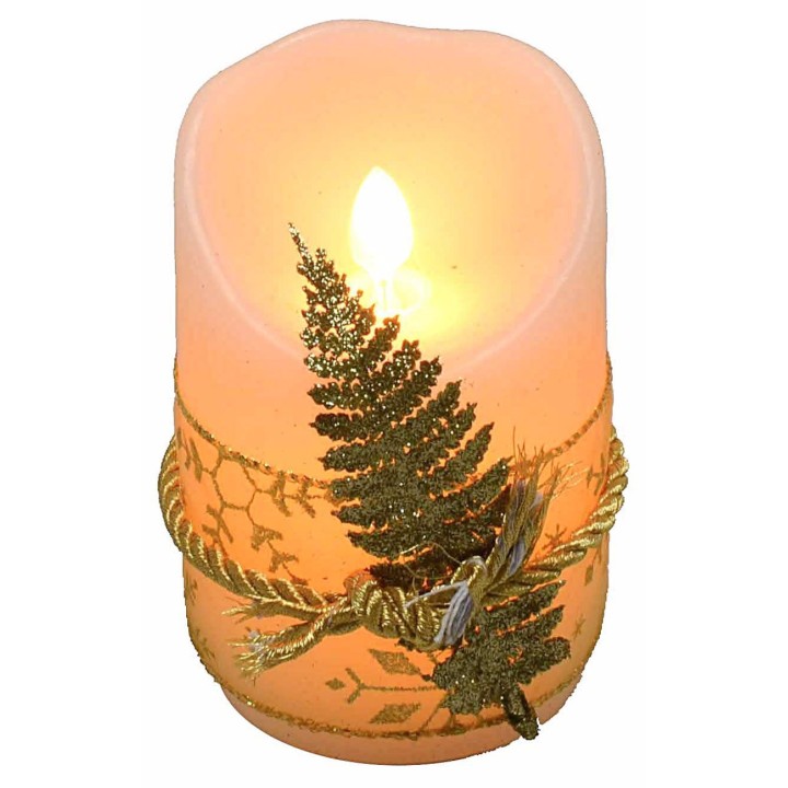 Vela LED a pilas decorada con cinta de hoja de oro h 11 cm