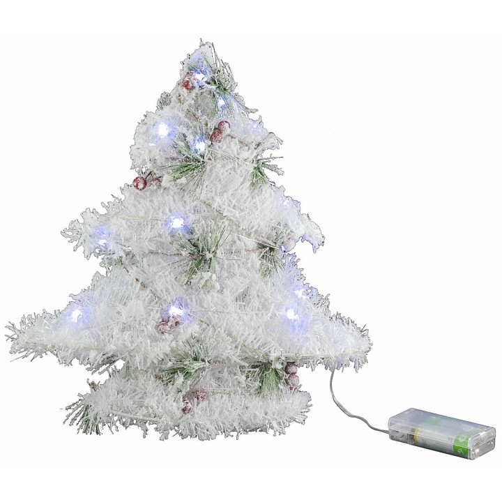Árbol de Navidad blanco con micro LED a batería h 30 cm
