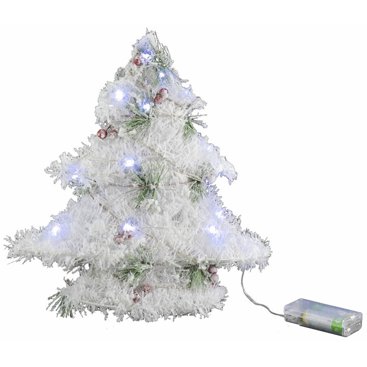 White Christmas tree with battery-operated micro LED h 30 cm
