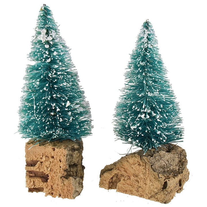 Set of 2 pine trees with base h 9 cm