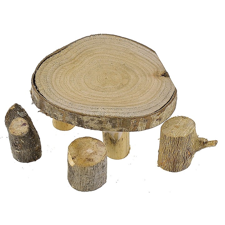 Round wooden table with stools h 5.5 cm